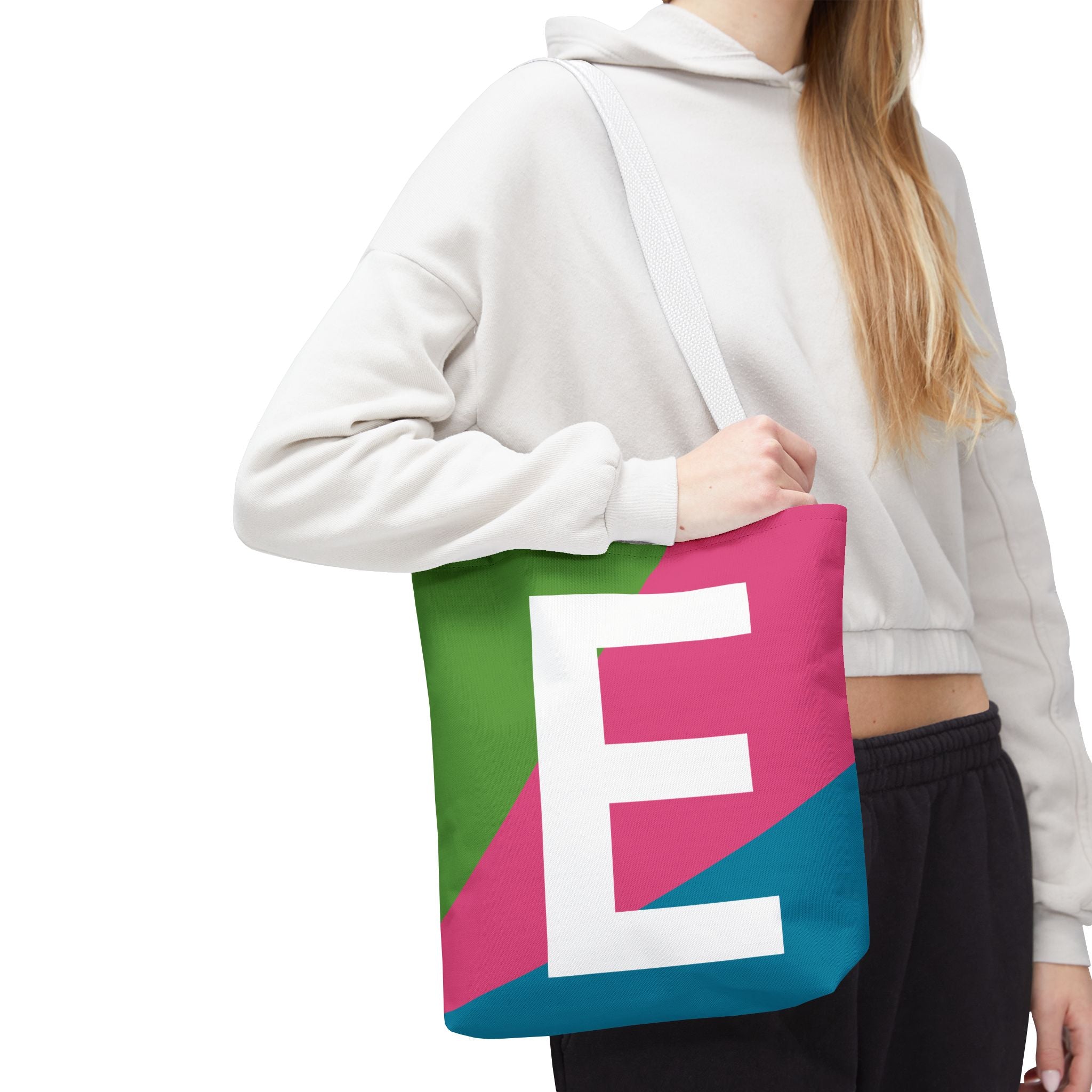 Monogram 'E' Colorblock Tote Bag — Personalized Initial E Shoulder Tote