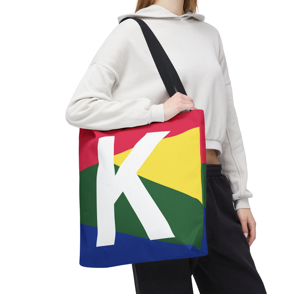 Monogram 'K' Colorblock Tote Bag — Personalized Initial K Shoulder Tote