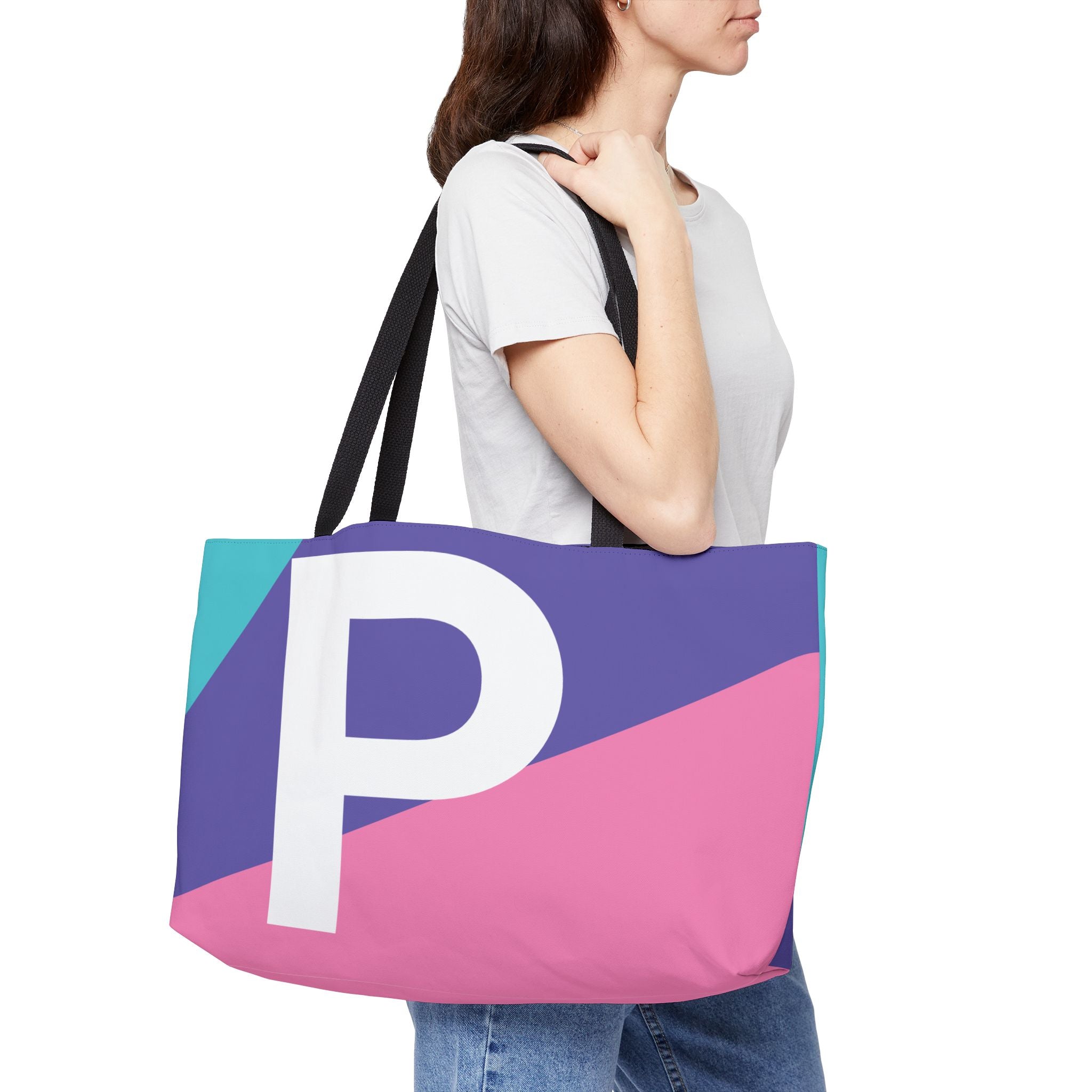 Personalized 'P' Colorblock Tote Bag — Monogram Weekender Tote