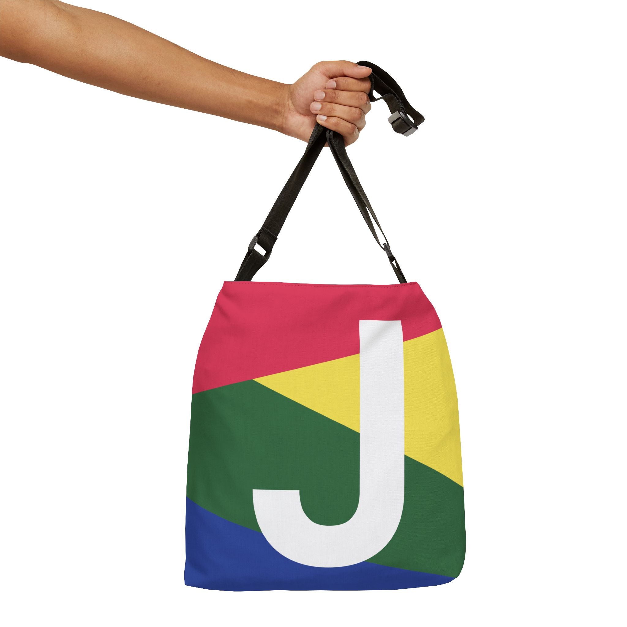 Initial Letter 'J' Colorblock Adjustable Tote Bag — Monogram Alphabet Shoulder Bag