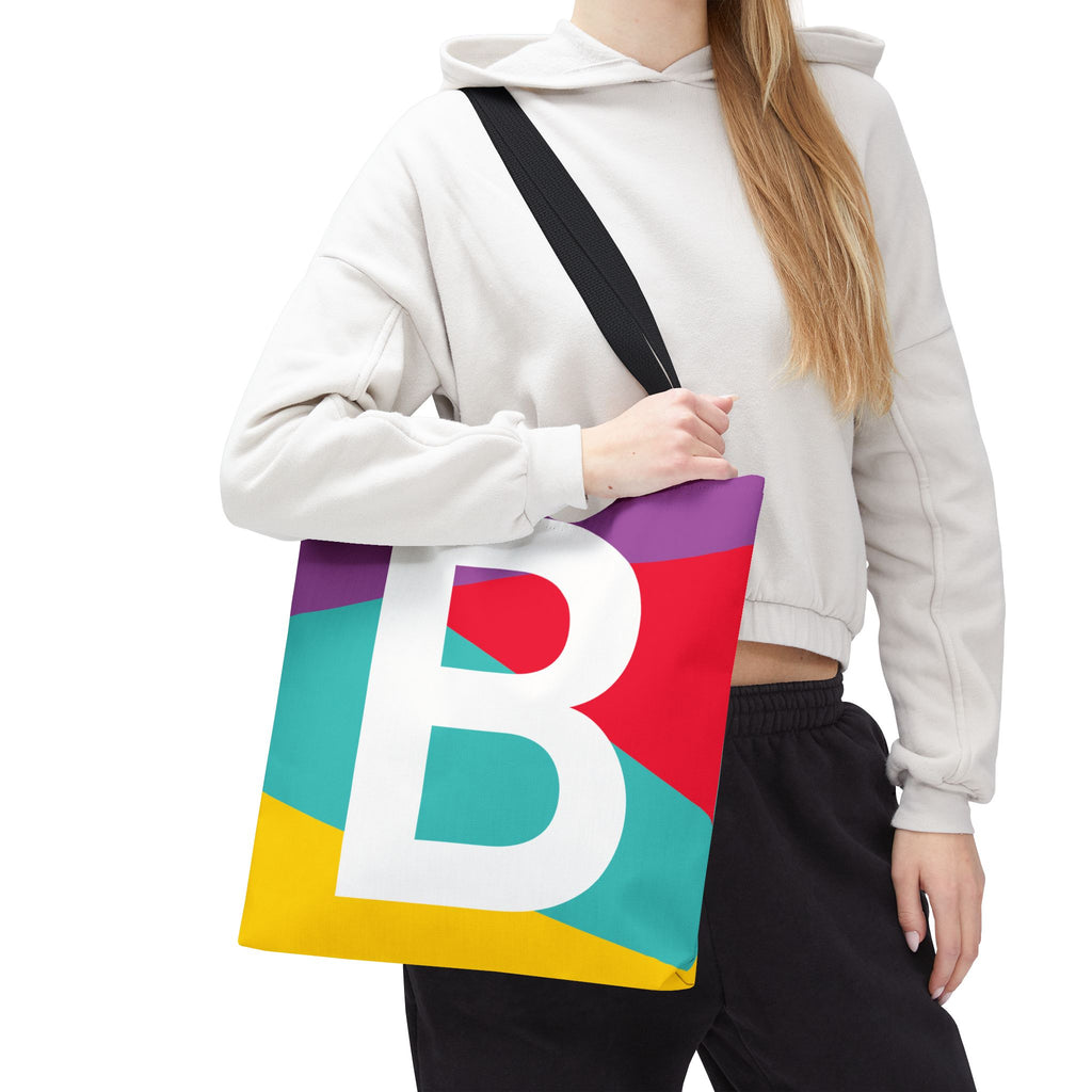 Monogram 'B' Colorblock Tote Bag — Personalized Initial B Shoulder Tote