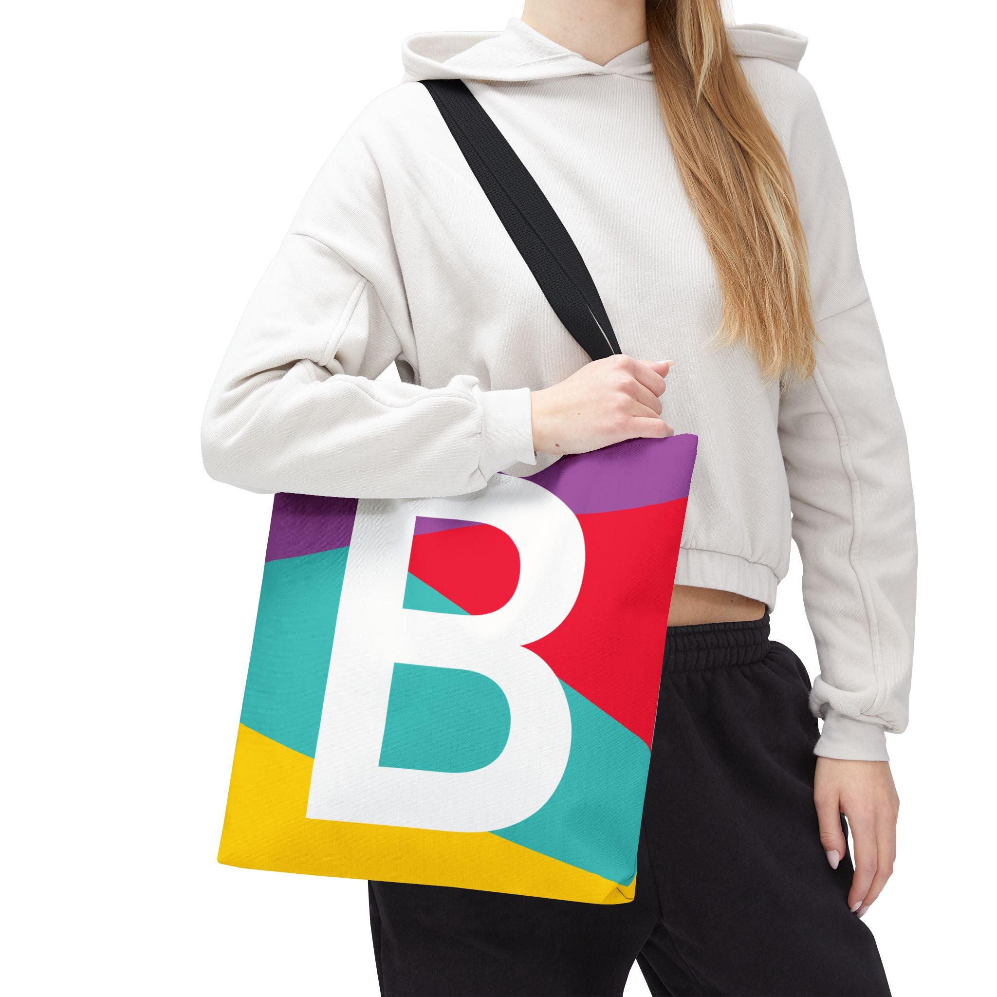 Monogram 'B' Colorblock Tote Bag — Personalized Initial B Shoulder Tote