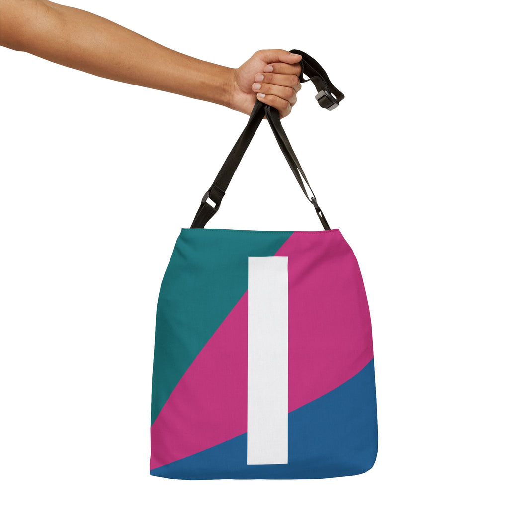 Initial Letter 'I' Colorblock Adjustable Tote Bag — Monogram Alphabet Shoulder Bag