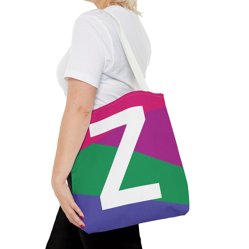 Monogram 'Z' Colorblock Tote Bag — Personalized Initial Z Shoulder Tote