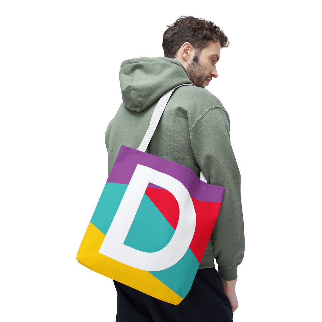 Monogram 'D' Colorblock Tote Bag — Personalized Initial D Shoulder Tote