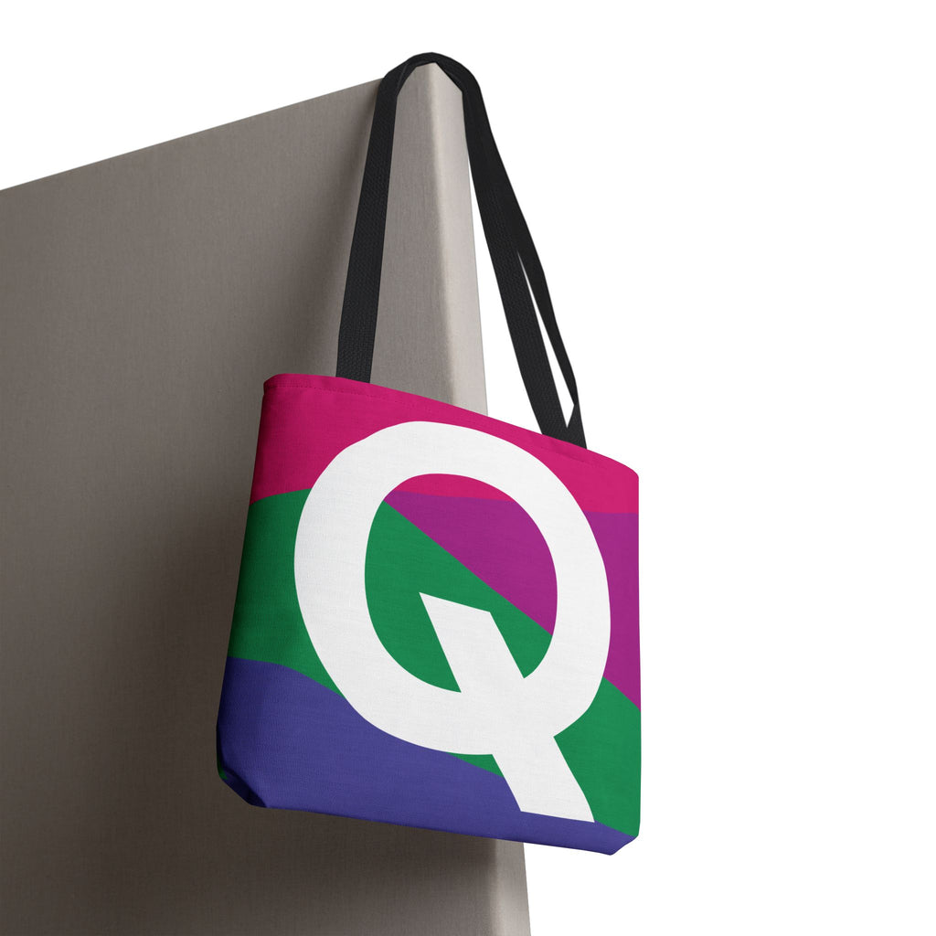 Monogram 'Q' Colorblock Tote Bag — Personalized Initial Q Shoulder Tote