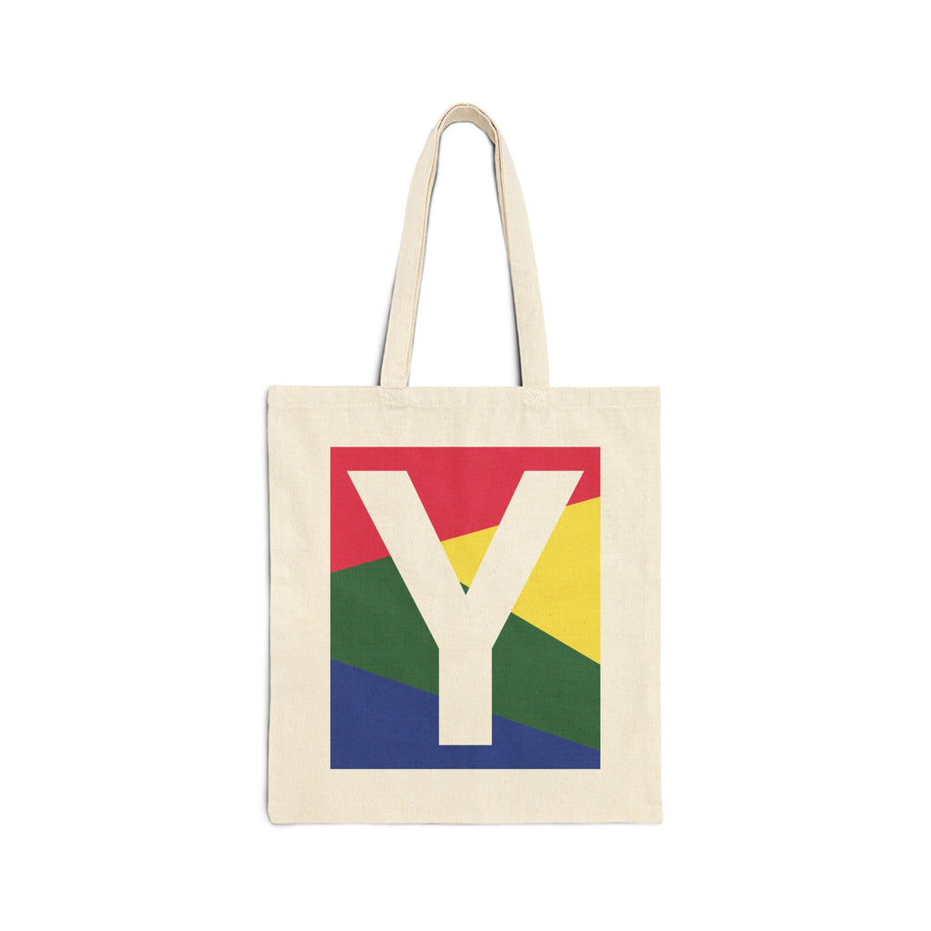 Initial Y Colorblock Canvas Tote Bag — Monogram Letter Y Reusable Grocery Tote
