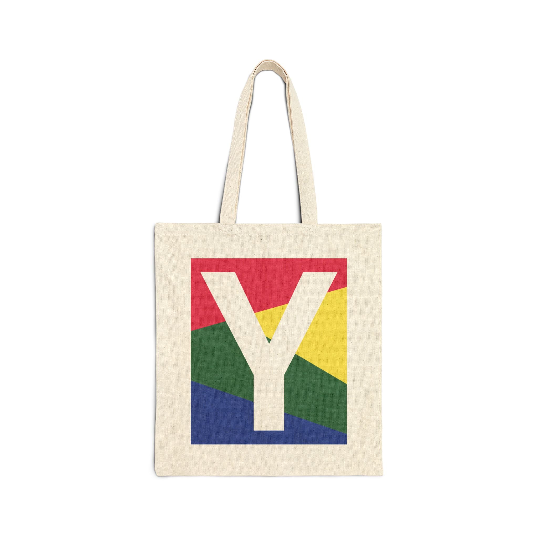 Initial Y Colorblock Canvas Tote Bag — Monogram Letter Y Reusable Grocery Tote