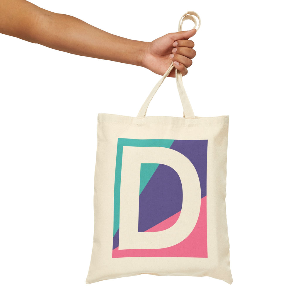 Initial D Colorblock Canvas Tote Bag — Monogram Letter D Reusable Grocery Tote