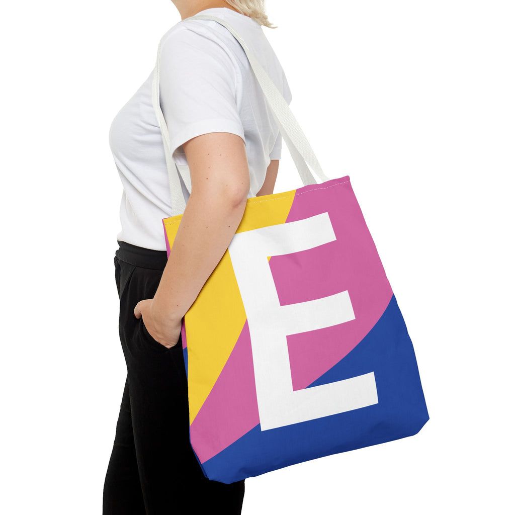 Monogram 'E' Colorblock Tote Bag — Personalized Initial E Shoulder Tote