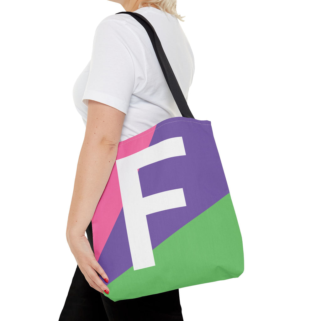 Monogram 'F' Colorblock Tote Bag — Personalized Initial F Shoulder Tote