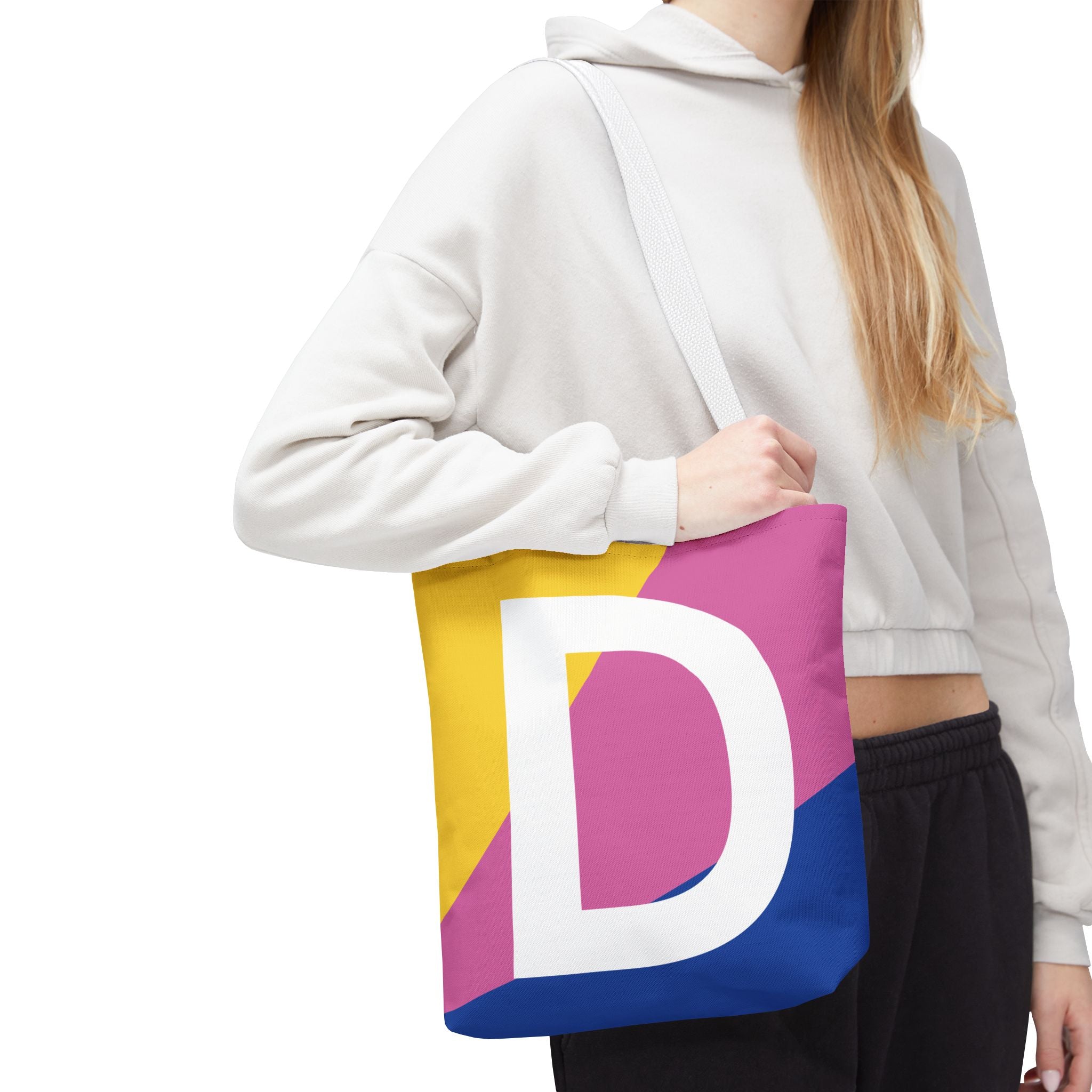 Monogram 'D' Colorblock Tote Bag — Personalized Initial D Shoulder Tote