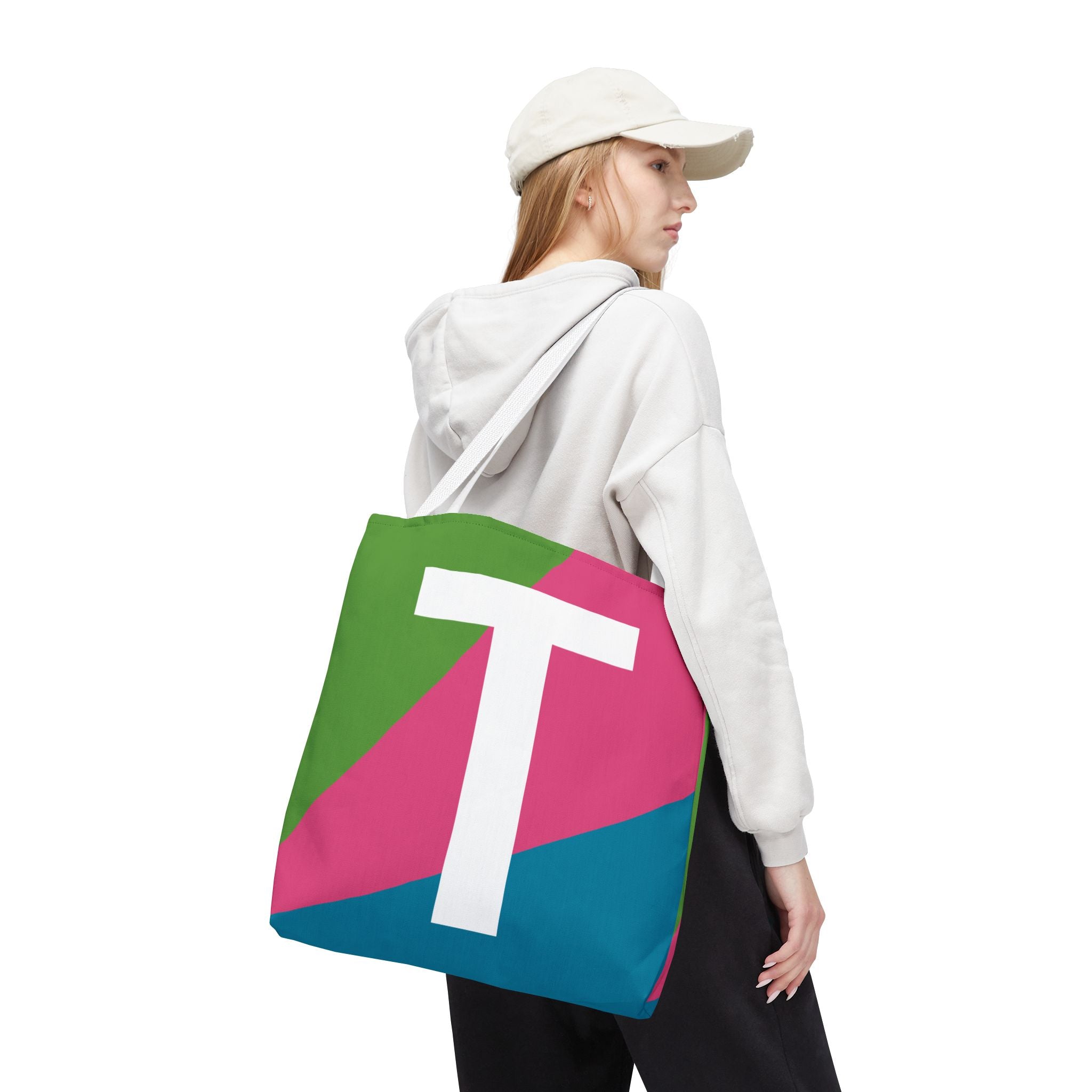 Monogram 'T' Colorblock Tote Bag — Personalized Initial T Shoulder Tote
