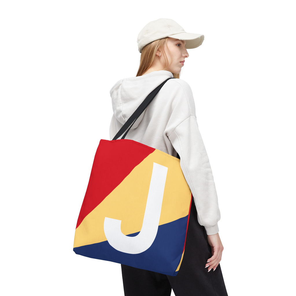 Monogram 'J' Colorblock Tote Bag — Personalized Initial J Shoulder Tote