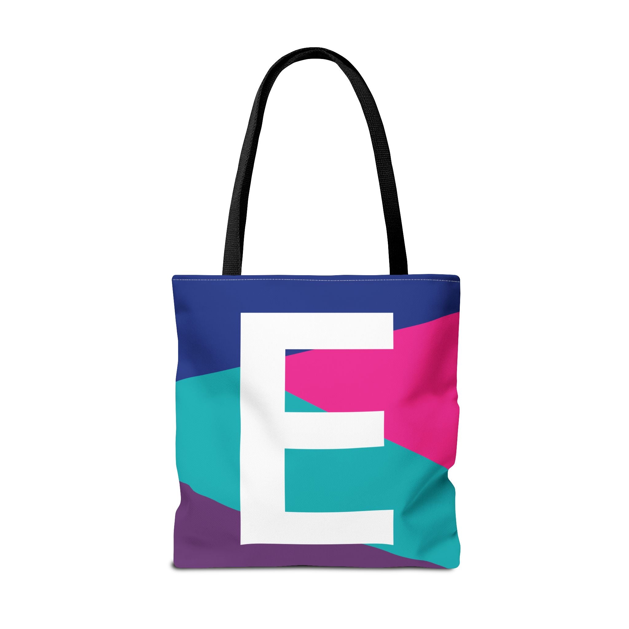 Monogram 'E' Colorblock Tote Bag — Personalized Initial E Shoulder Tote