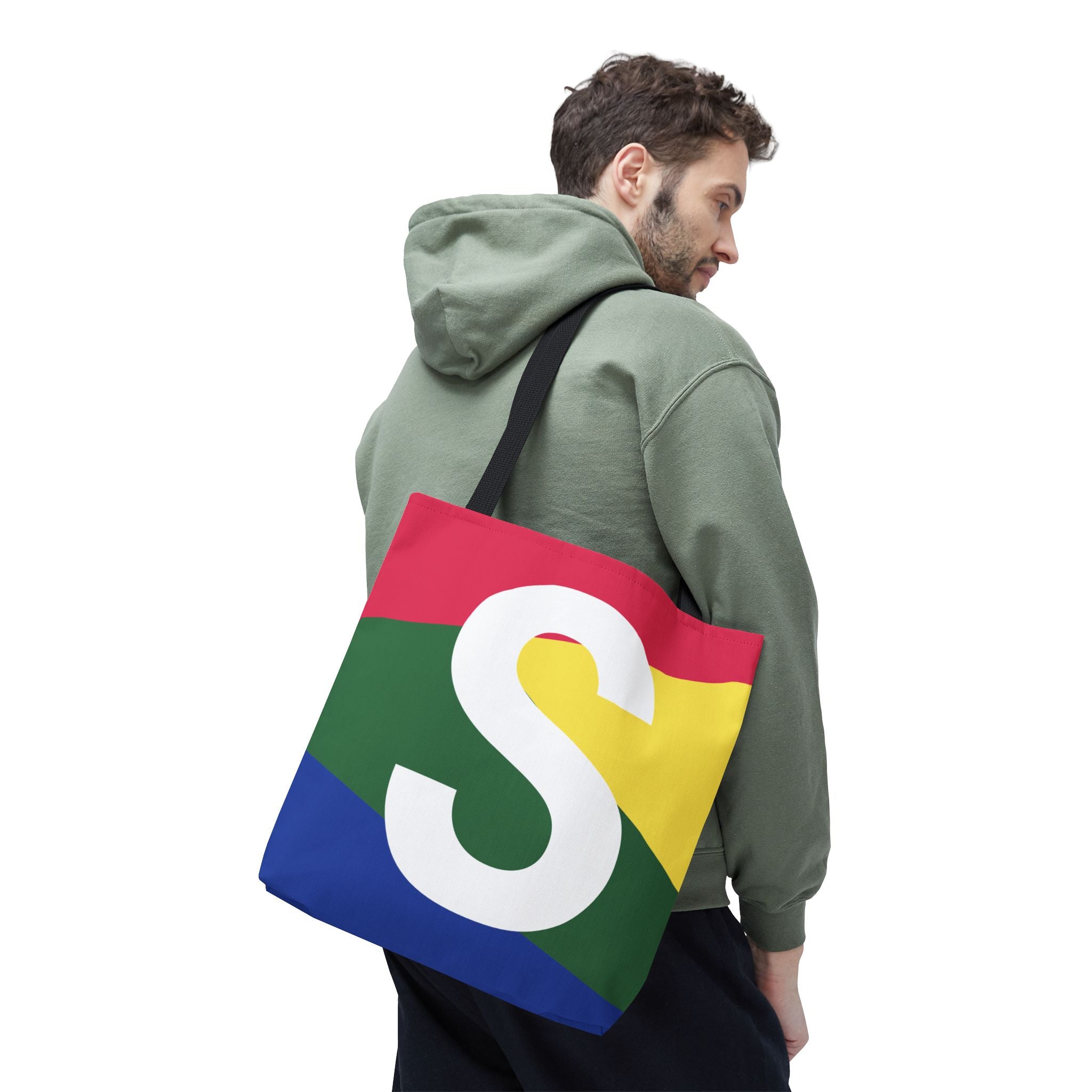 Monogram 'S' Colorblock Tote Bag — Personalized Initial S Shoulder Tote