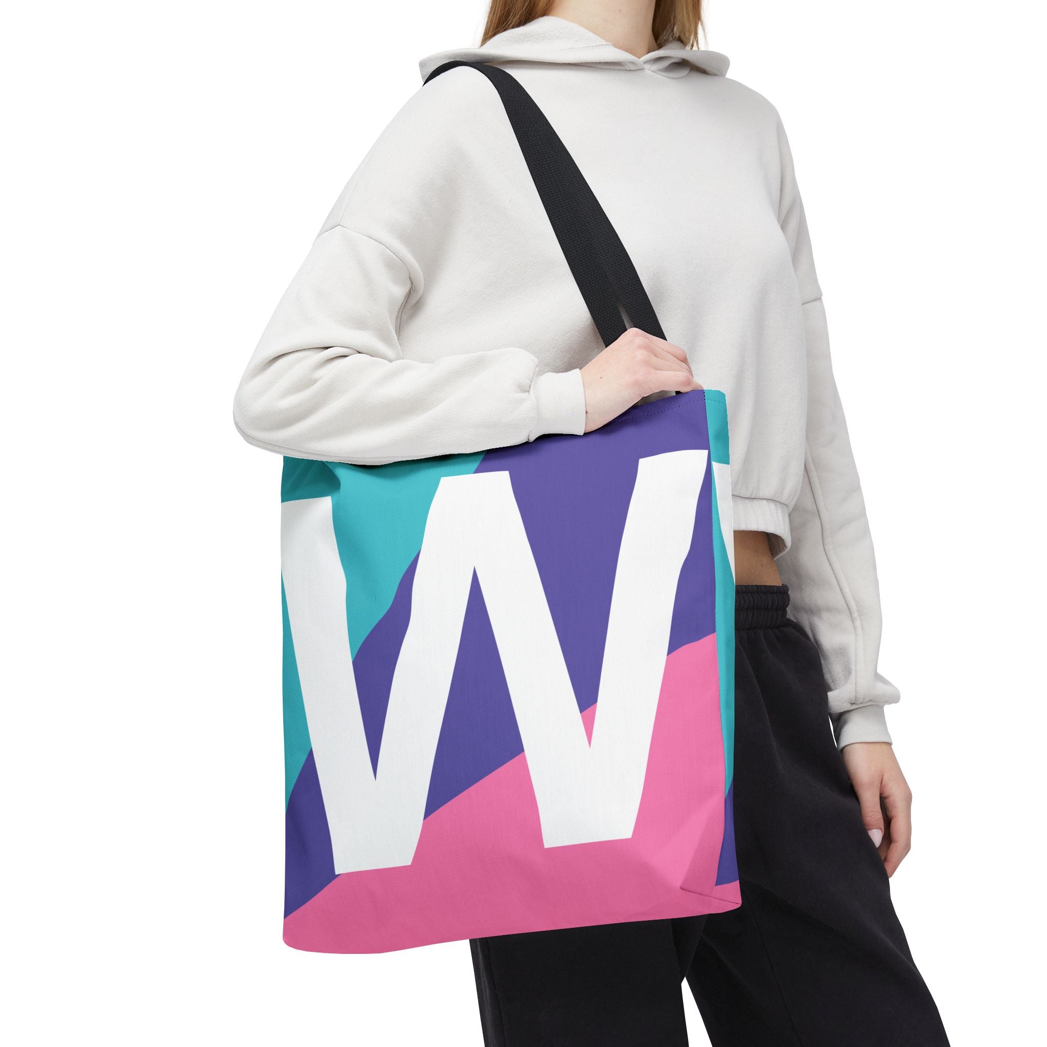 Monogram 'W' Colorblock Tote Bag — Personalized Initial W Shoulder Tote