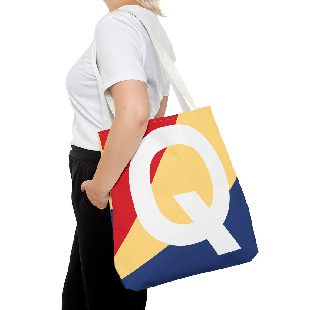 Monogram 'Q' Colorblock Tote Bag — Personalized Initial Q Shoulder Tote