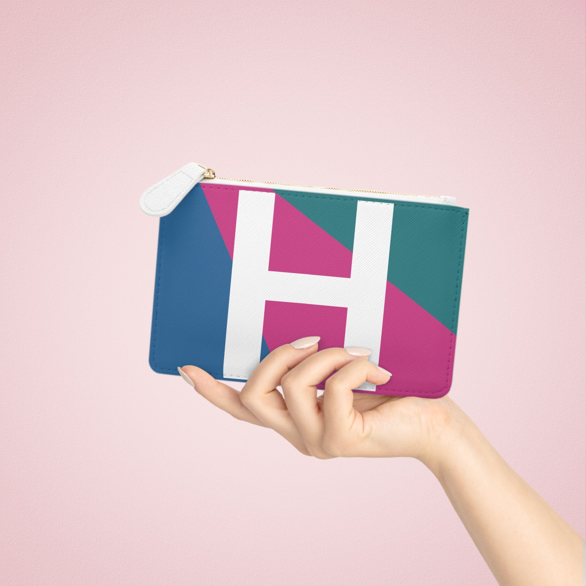 Initial H Mini Clutch — Colorblock Monogram Wristlet Wallet