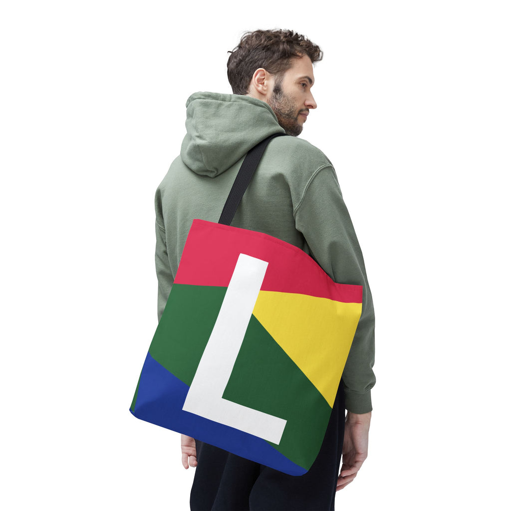 Monogram 'L' Colorblock Tote Bag — Personalized Initial L Shoulder Tote