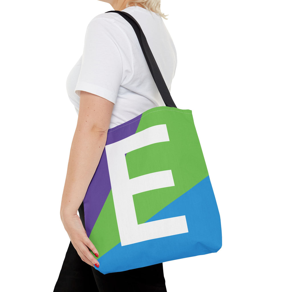 Monogram 'E' Colorblock Tote Bag — Personalized Initial E Shoulder Tote