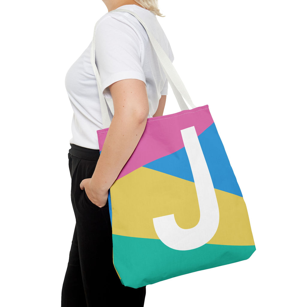 Monogram 'J' Colorblock Tote Bag — Personalized Initial J Shoulder Tote