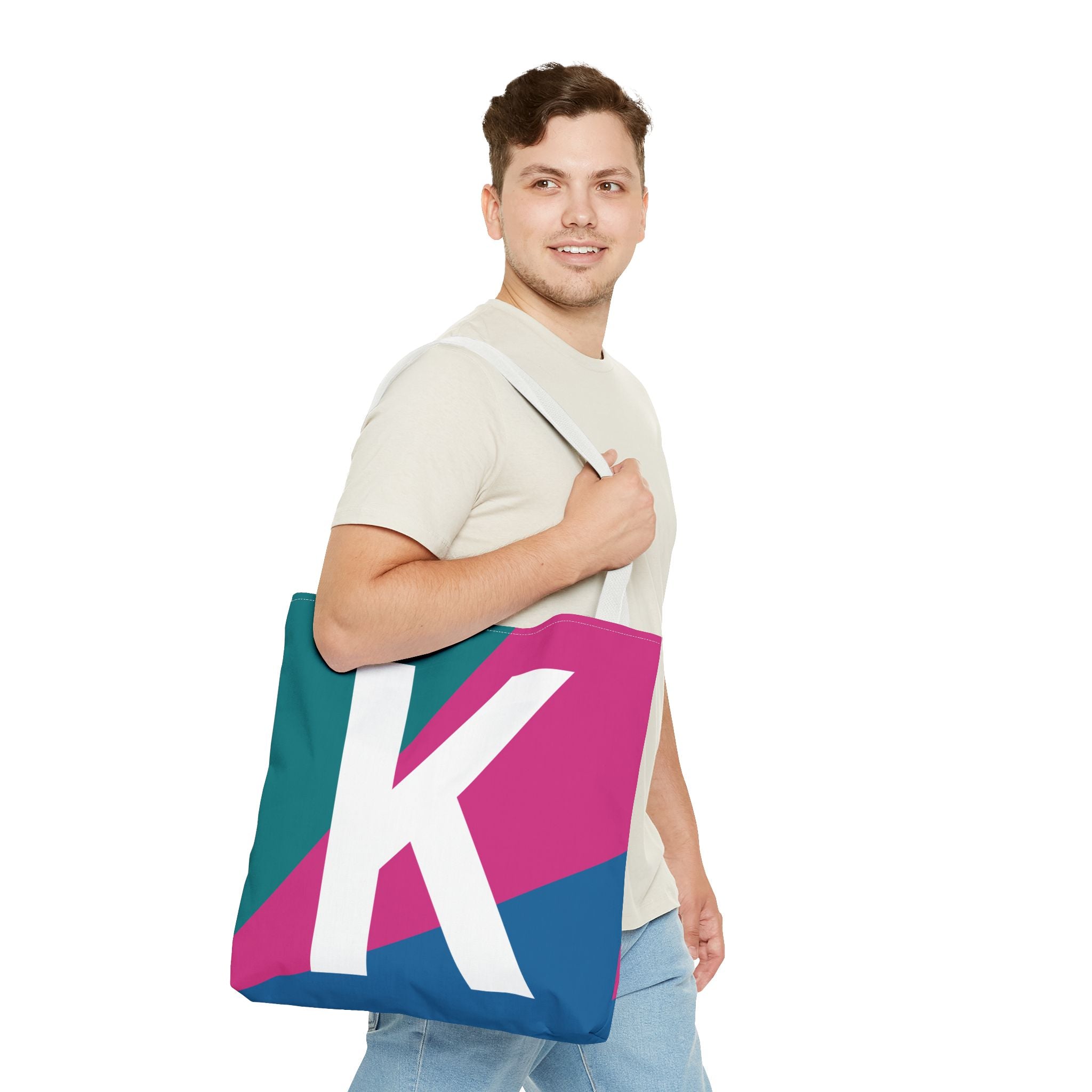 Monogram 'K' Colorblock Tote Bag — Personalized Initial K Shoulder Tote