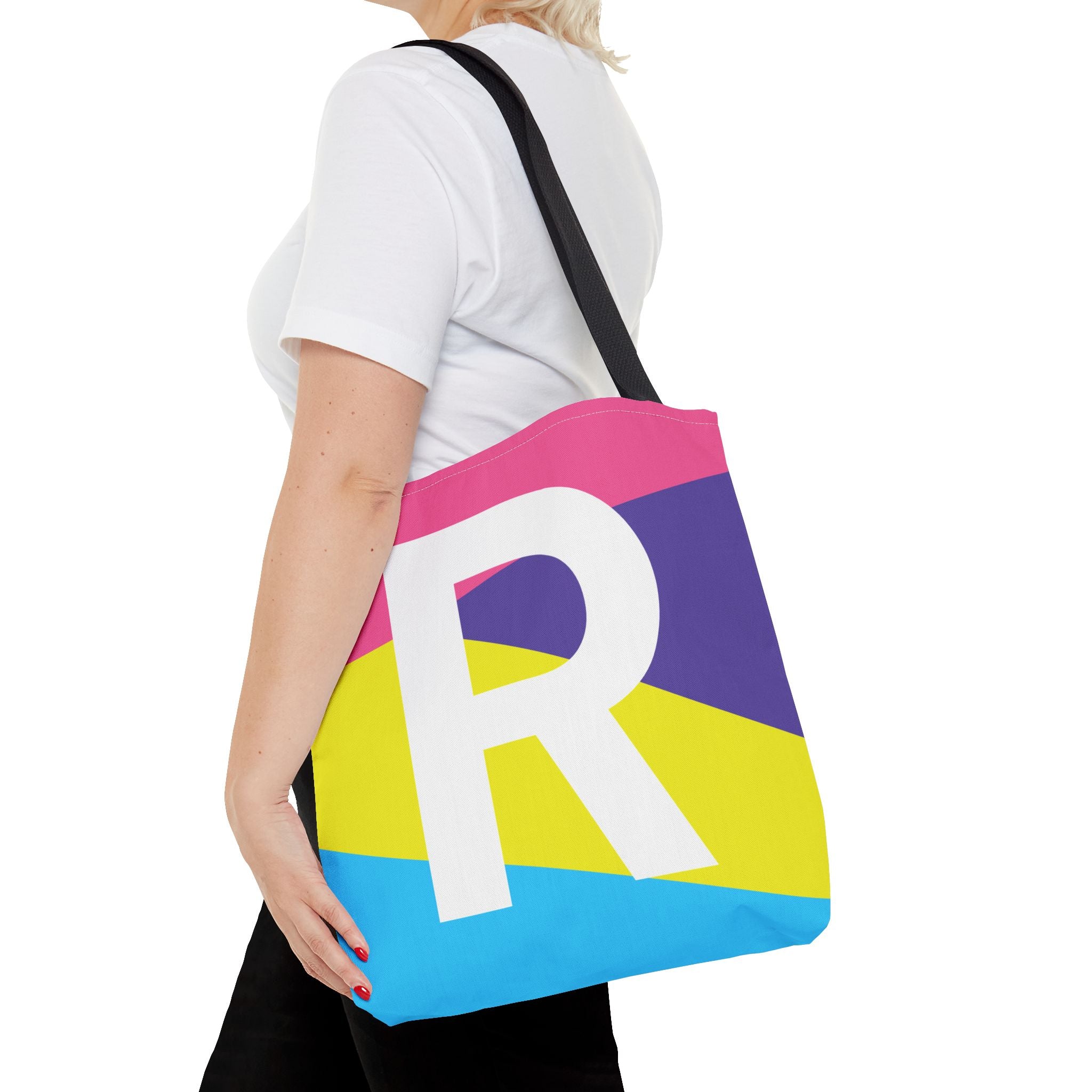 Monogram 'R' Colorblock Tote Bag — Personalized Initial R Shoulder Tote
