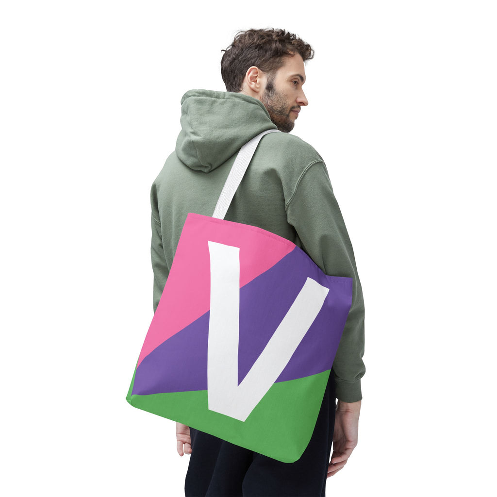 Monogram 'V' Colorblock Tote Bag — Personalized Initial V Shoulder Tote