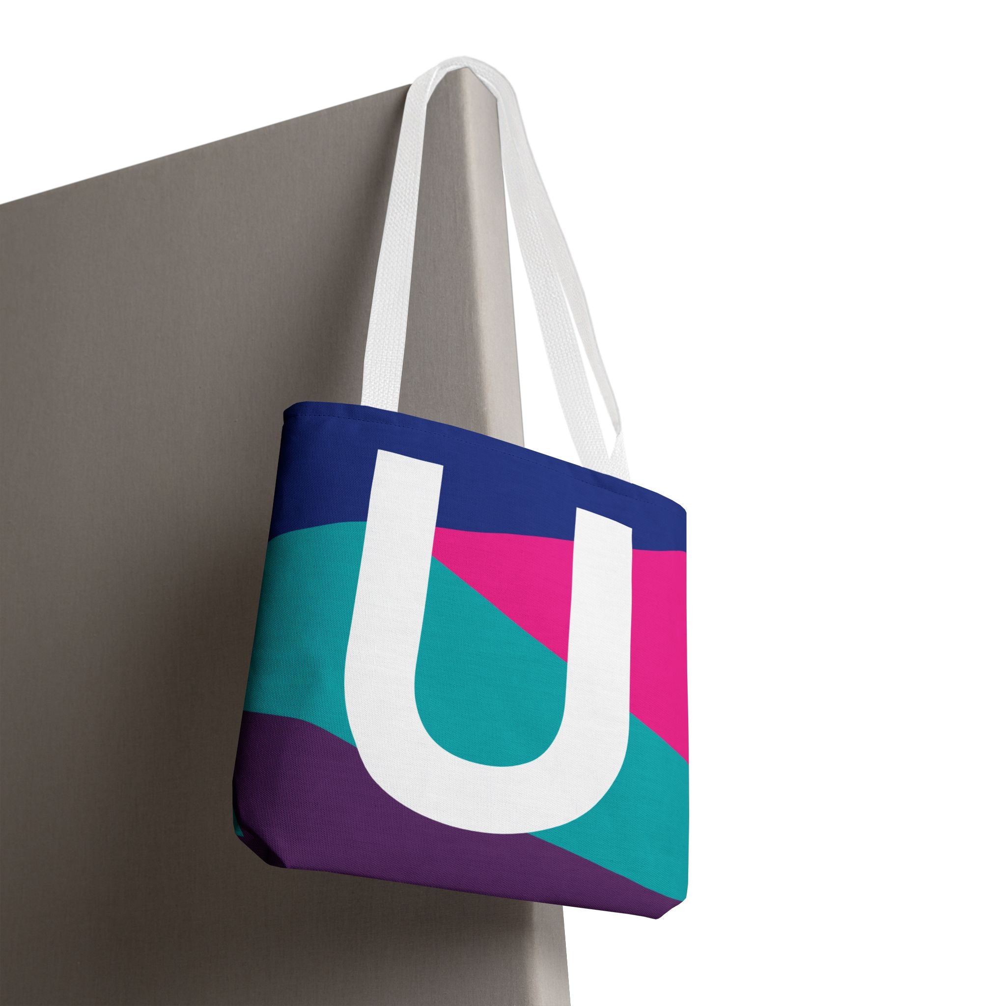 Monogram 'U' Colorblock Tote Bag — Personalized Initial U Shoulder Tote