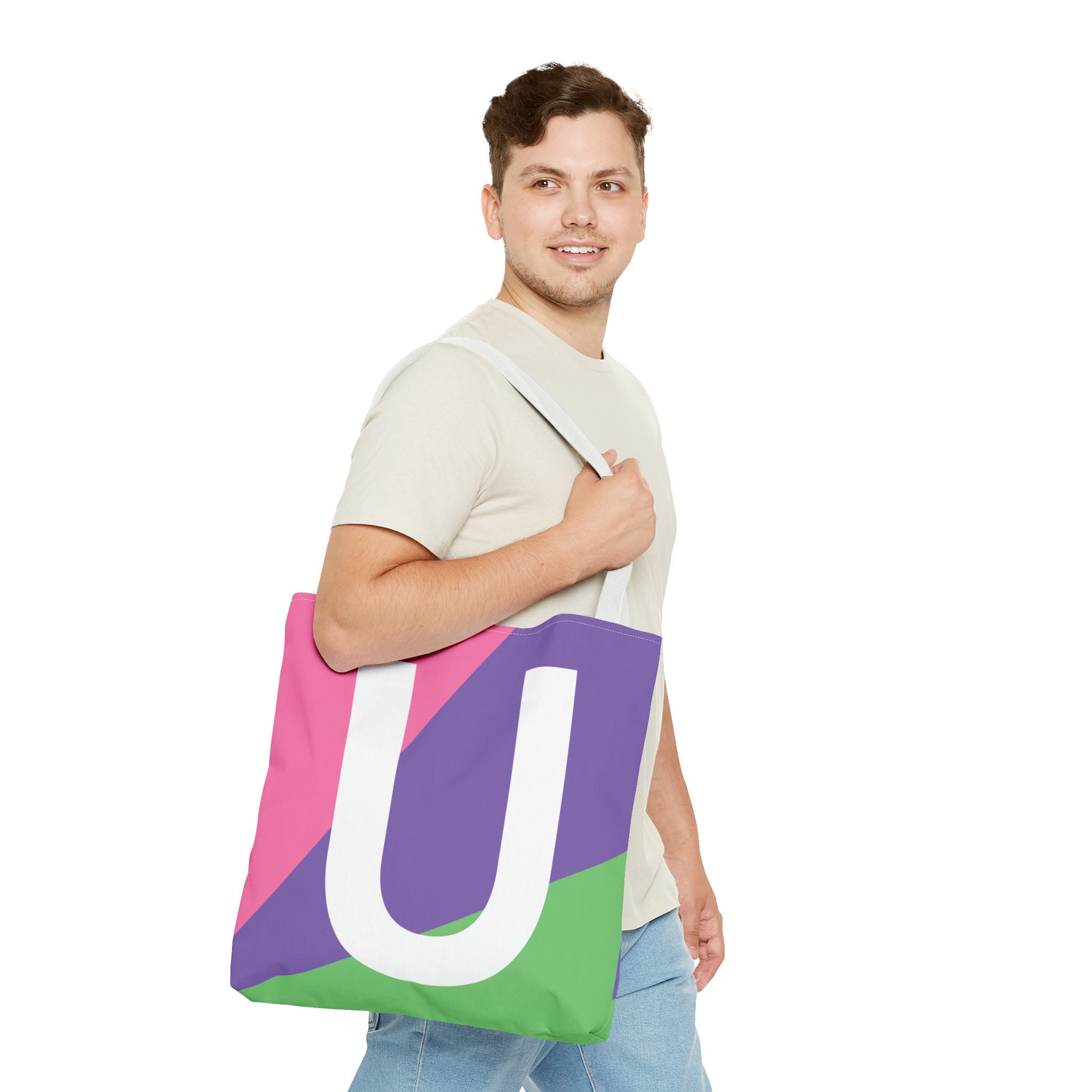 Monogram 'U' Colorblock Tote Bag — Personalized Initial U Shoulder Tote