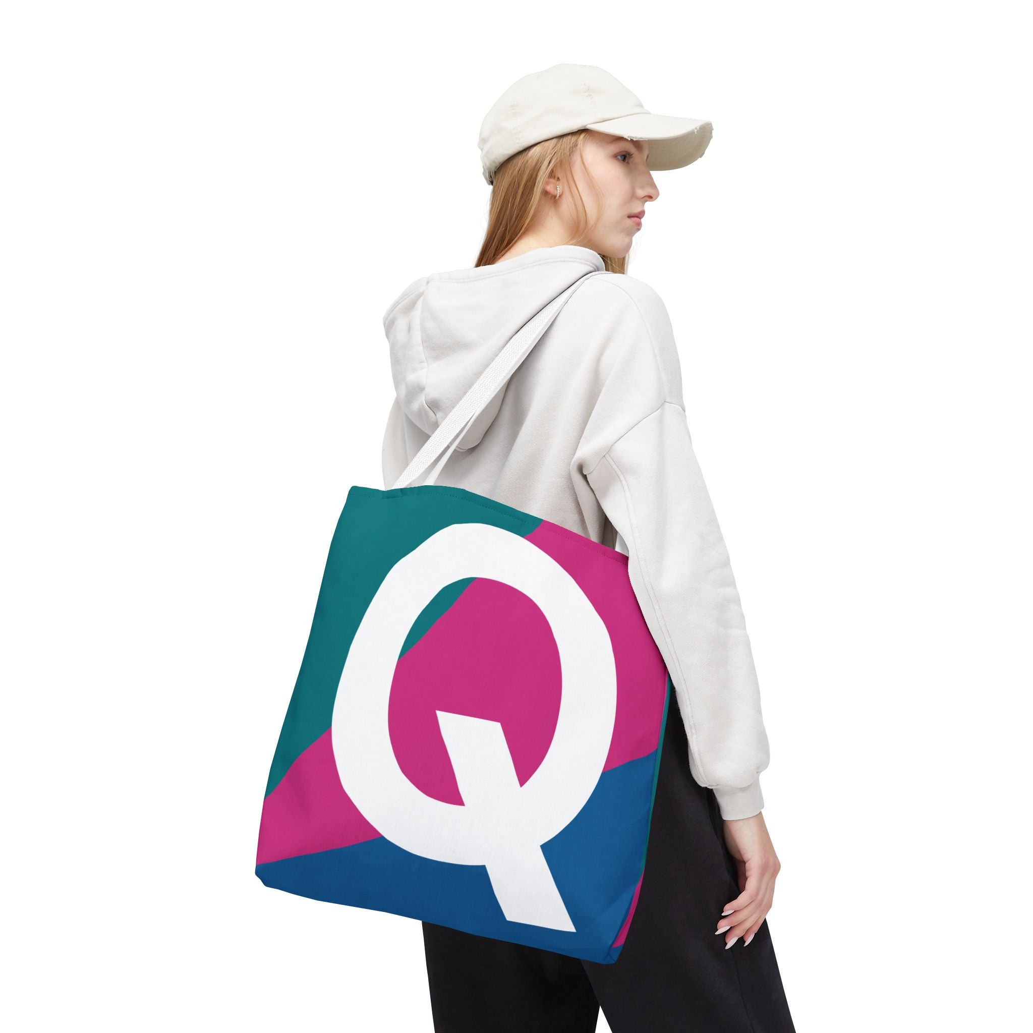 Monogram 'Q' Colorblock Tote Bag — Personalized Initial Q Shoulder Tote
