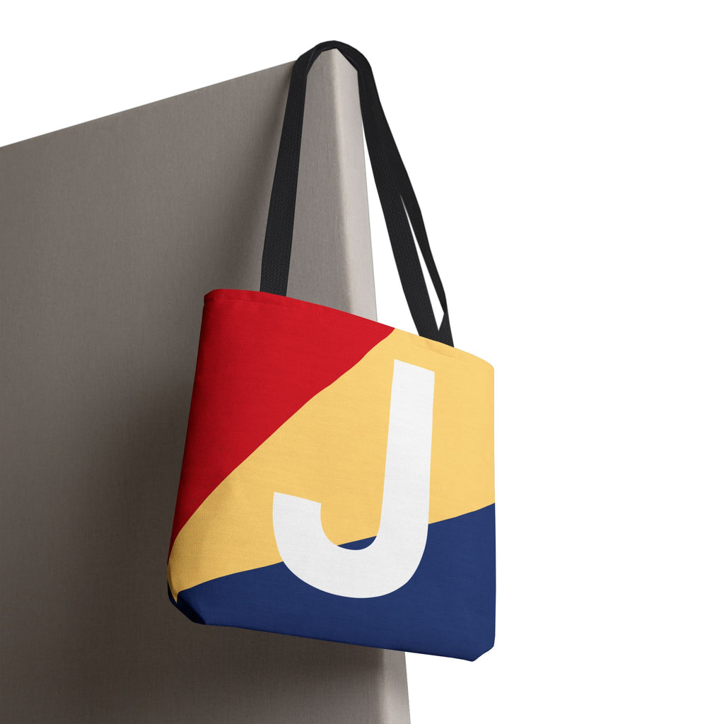 Monogram 'J' Colorblock Tote Bag — Personalized Initial J Shoulder Tote