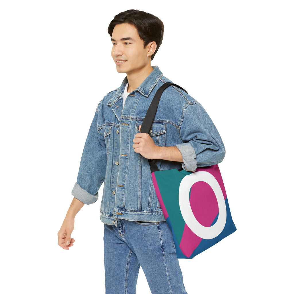 Initial Letter 'O' Colorblock Adjustable Tote Bag — Monogram Alphabet Shoulder Bag