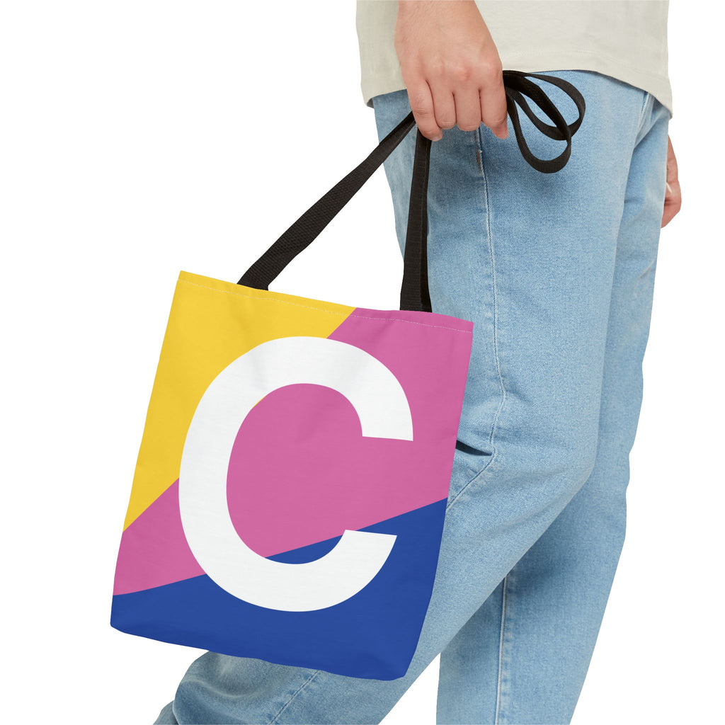 Monogram 'C' Colorblock Tote Bag — Personalized Initial C Shoulder Tote