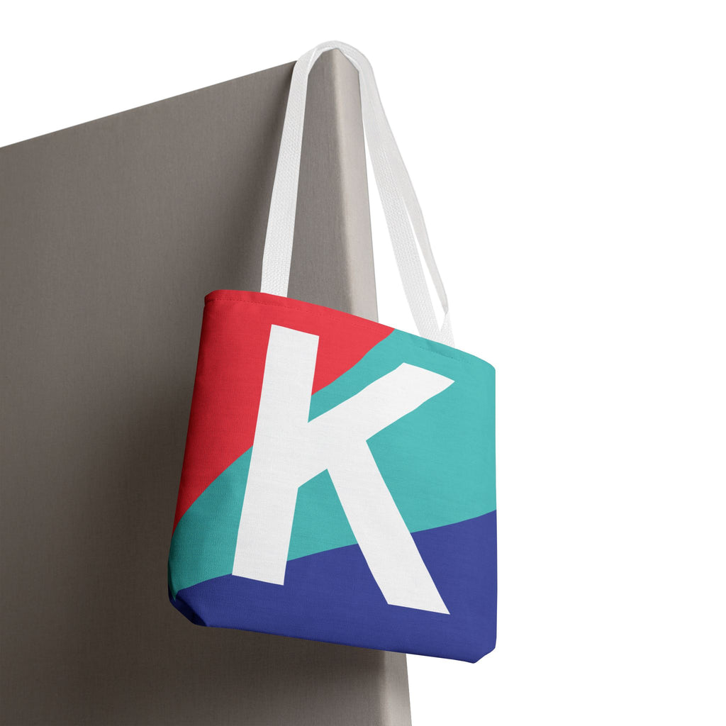 Monogram 'K' Colorblock Tote Bag — Personalized Initial K Shoulder Tote