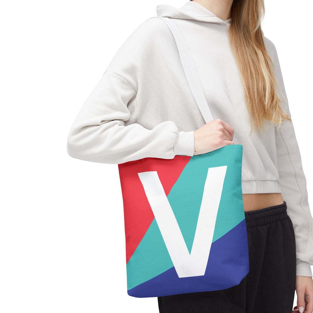 Monogram 'V' Colorblock Tote Bag — Personalized Initial V Shoulder Tote