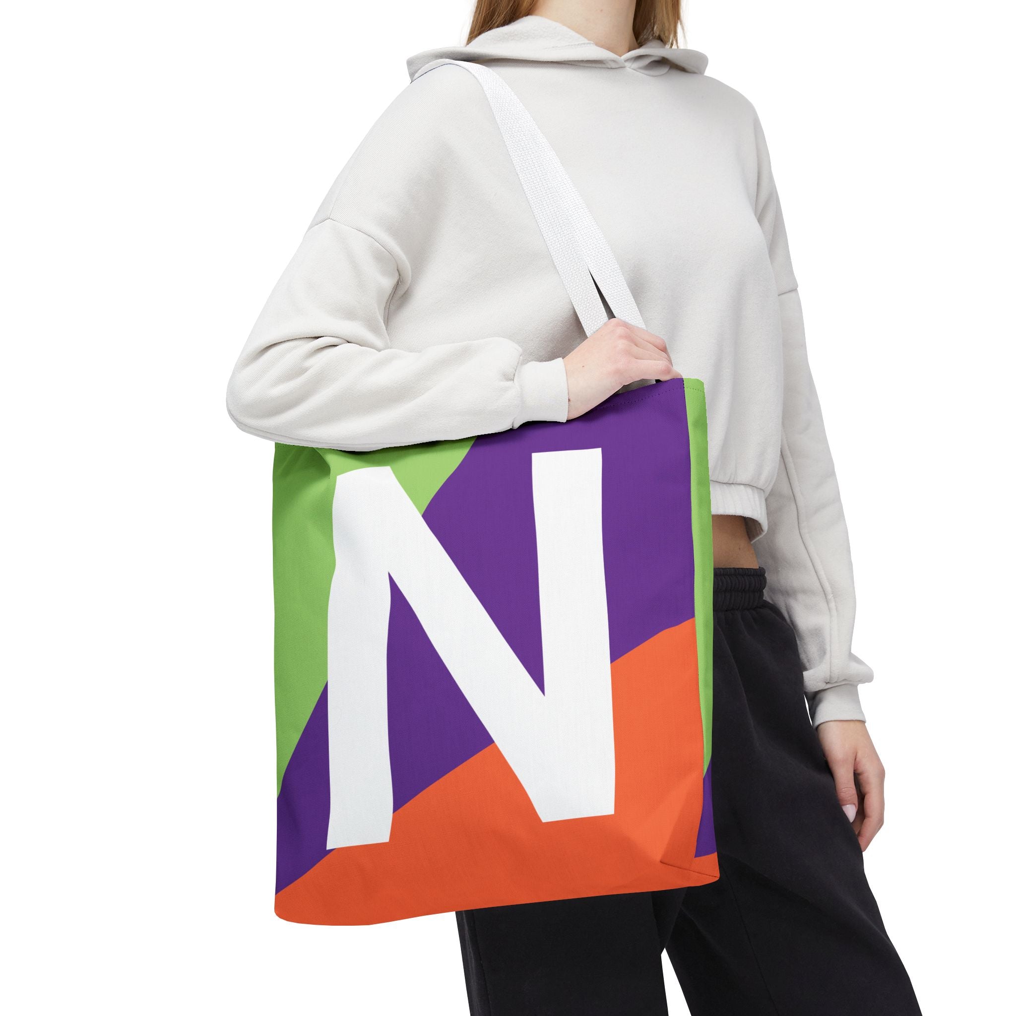 Monogram 'N' Colorblock Tote Bag — Personalized Initial N Shoulder Tote