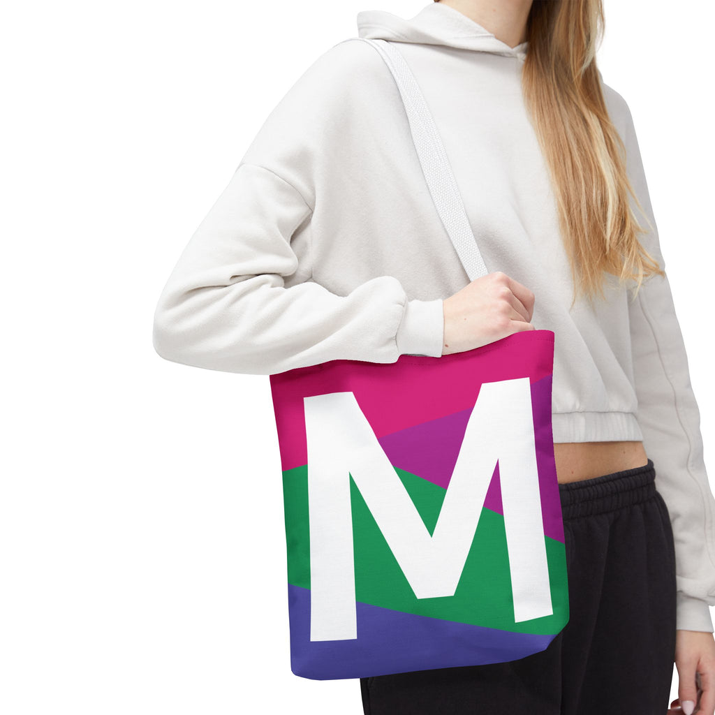 Monogram 'M' Colorblock Tote Bag — Personalized Initial M Shoulder Tote