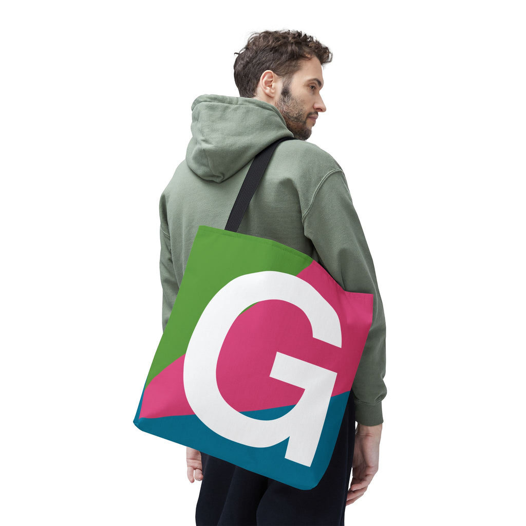 Monogram 'G' Colorblock Tote Bag — Personalized Initial G Shoulder Tote