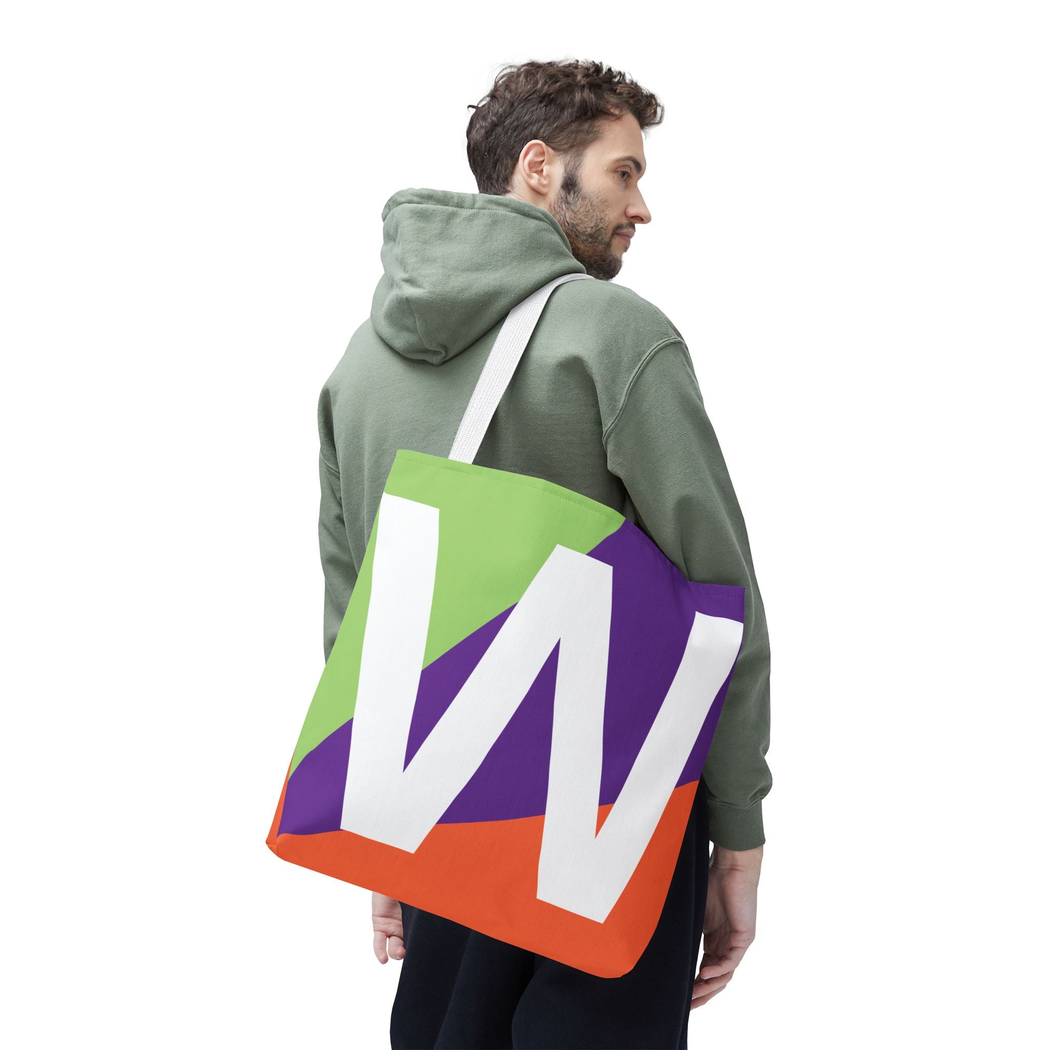 Monogram 'W' Colorblock Tote Bag — Personalized Initial W Shoulder Tote