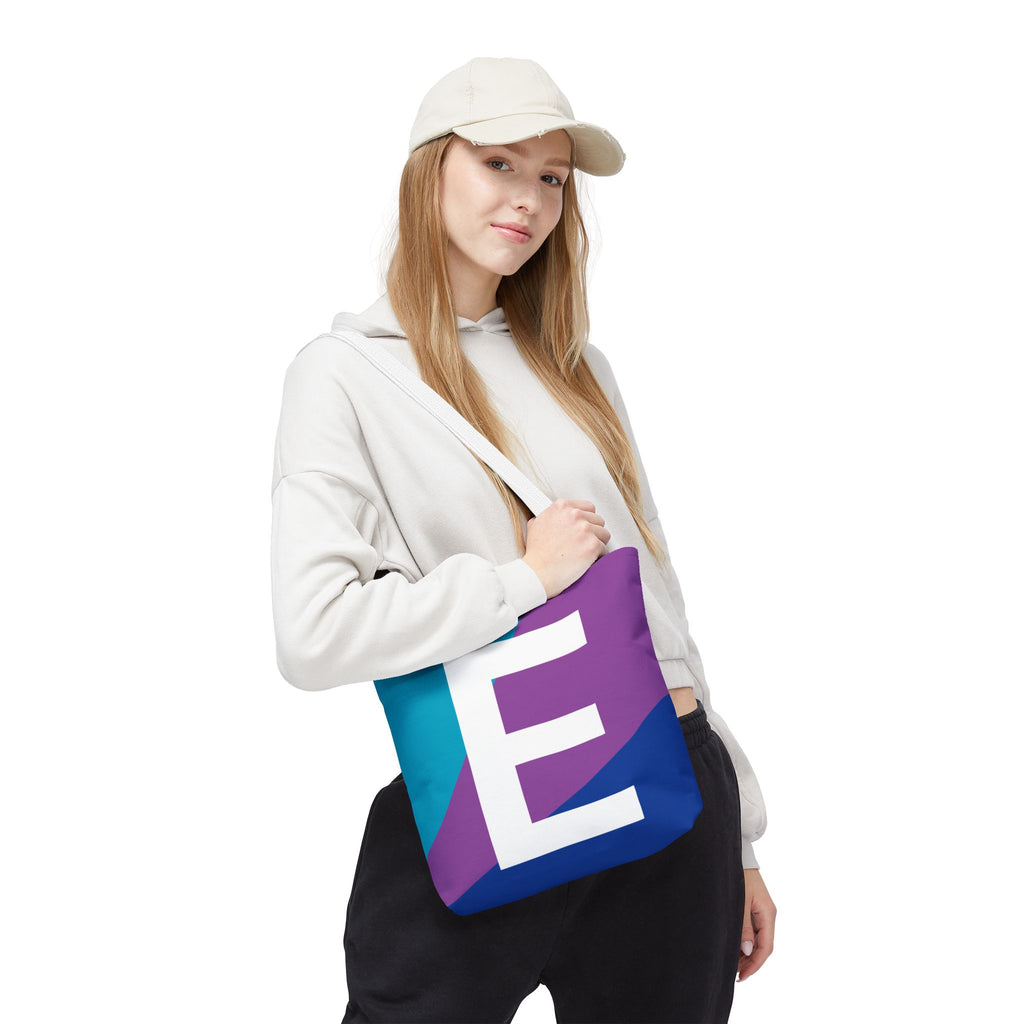 Monogram 'E' Colorblock Tote Bag — Personalized Initial E Shoulder Tote