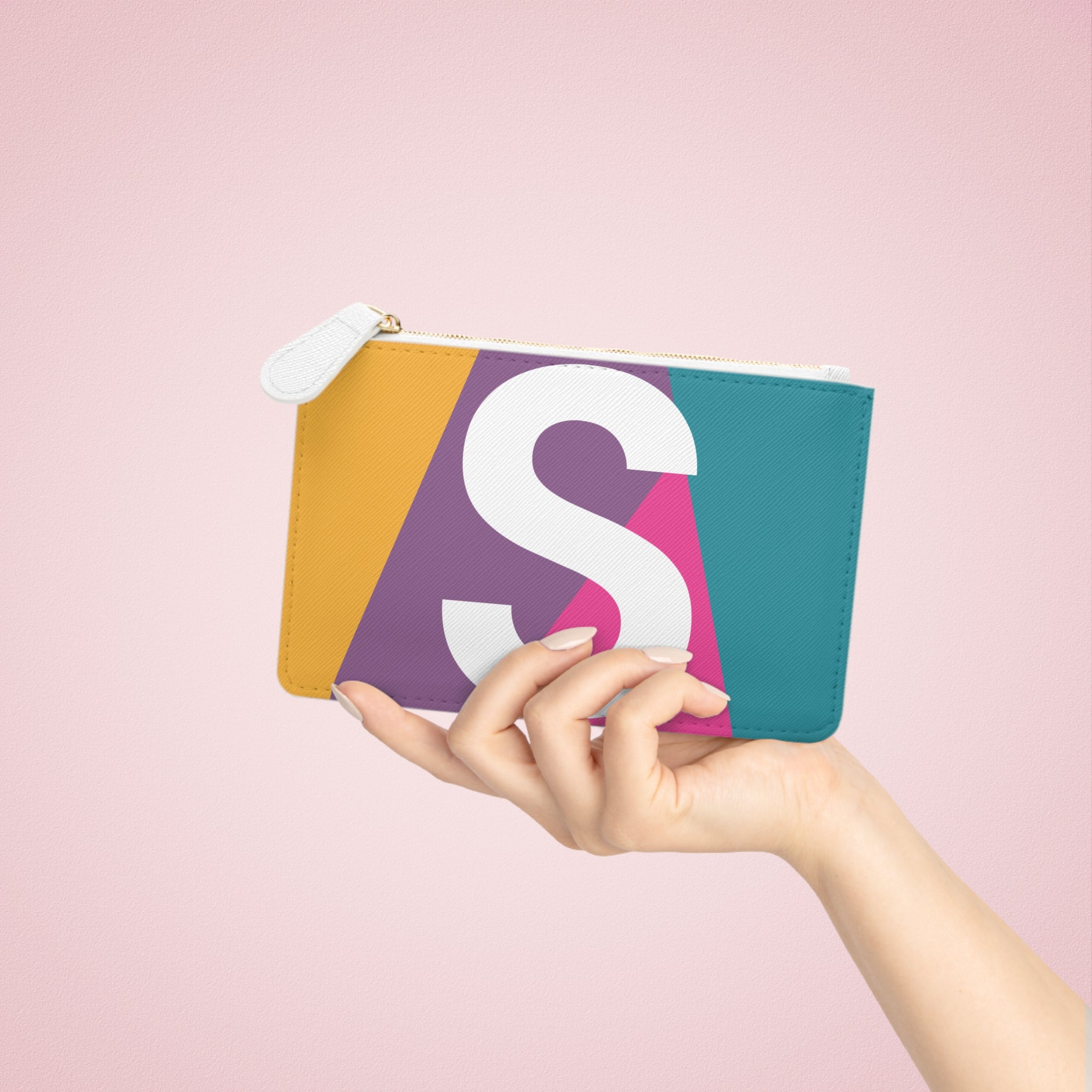 Initial S Mini Clutch — Colorblock Monogram Wristlet Wallet
