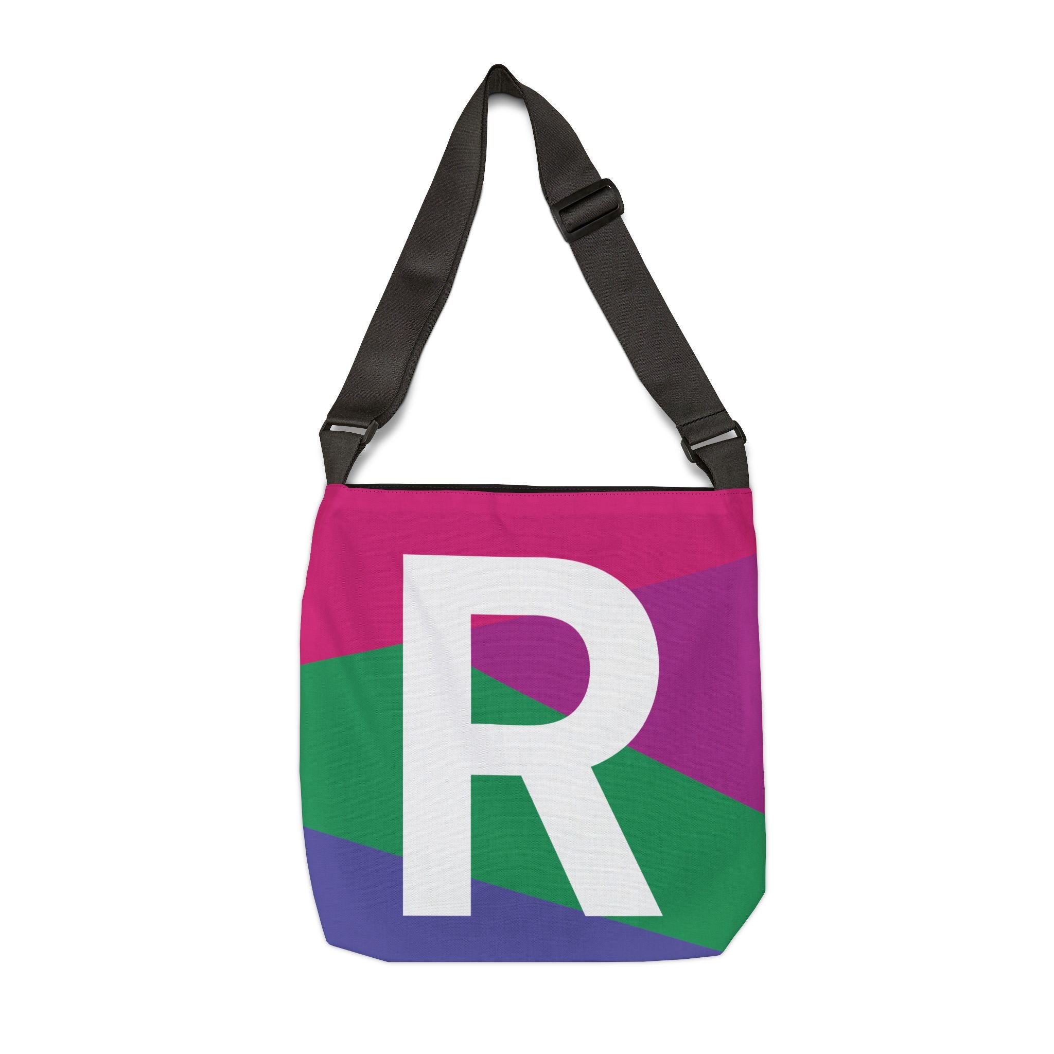 Initial Letter 'R' Colorblock Adjustable Tote Bag — Monogram Alphabet Shoulder Bag