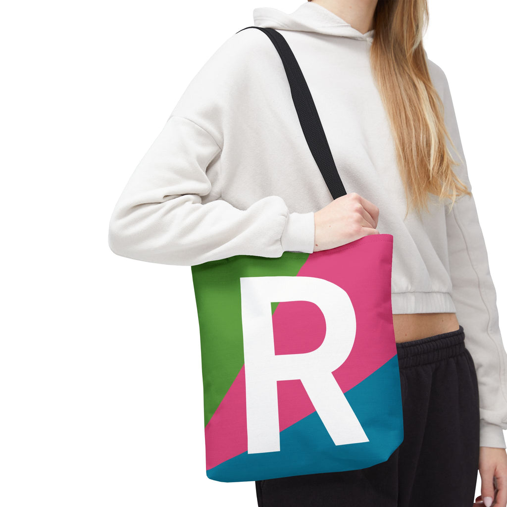 Monogram 'R' Colorblock Tote Bag — Personalized Initial R Shoulder Tote