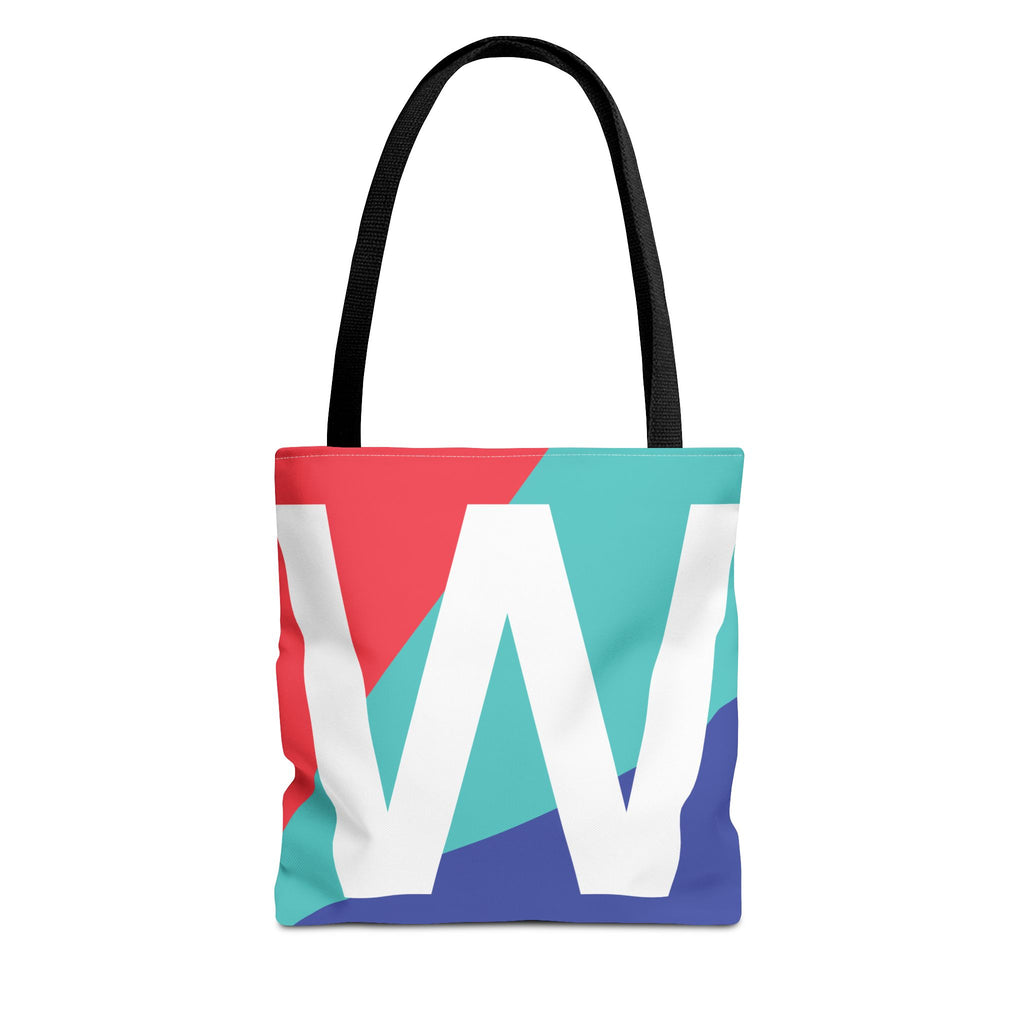 Monogram 'W' Colorblock Tote Bag — Personalized Initial W Shoulder Tote