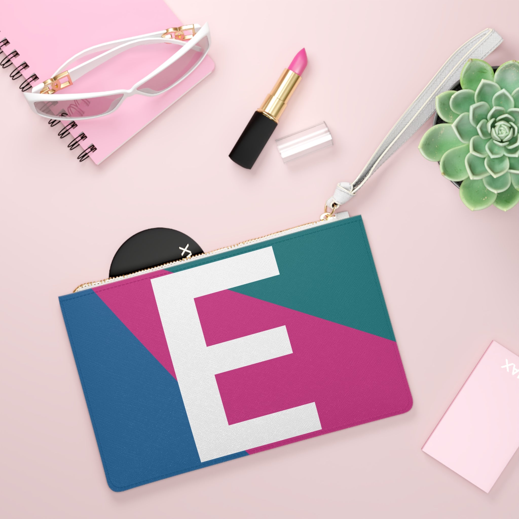 Monogram 'E' Colorblock Clutch Bag — Bold Geometric Wristlet for Everyday & Gifts