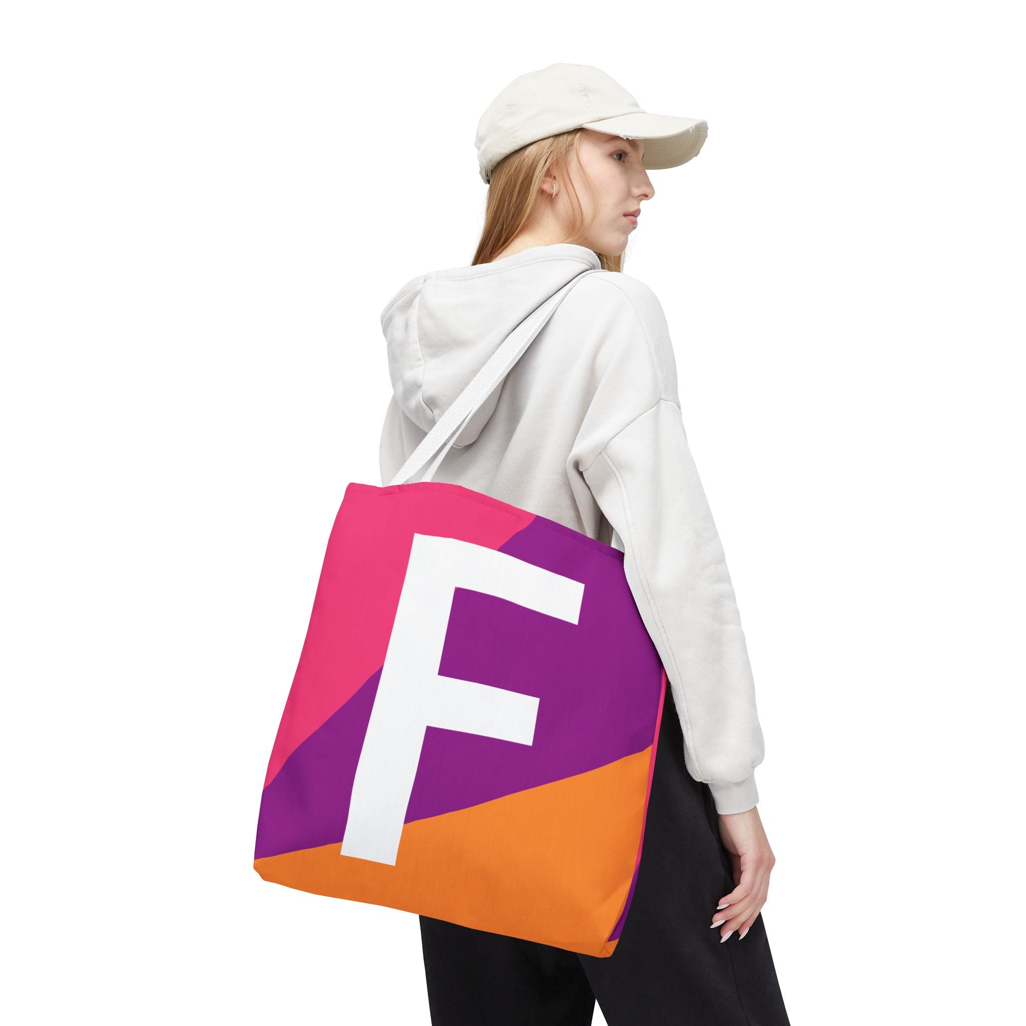 Monogram 'F' Colorblock Tote Bag — Personalized Initial F Shoulder Tote