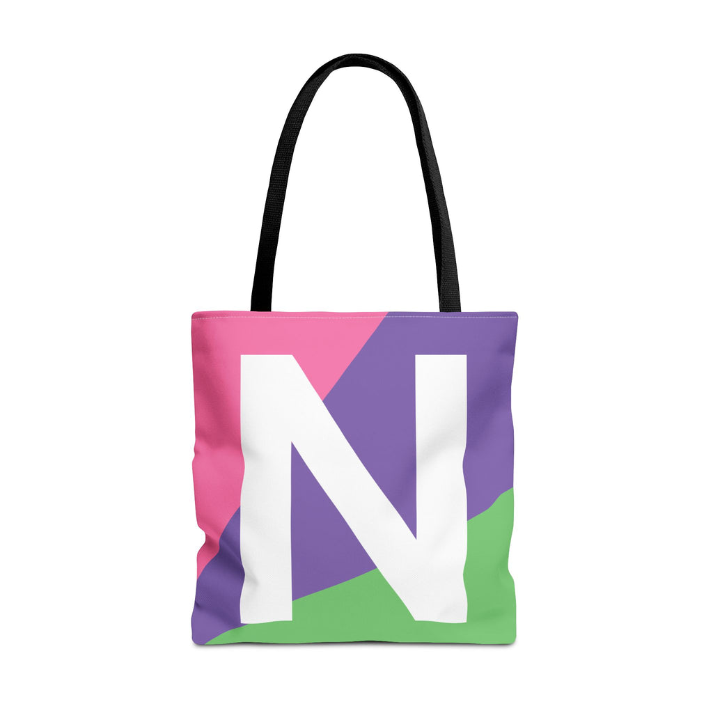 Monogram 'N' Colorblock Tote Bag — Personalized Initial N Shoulder Tote