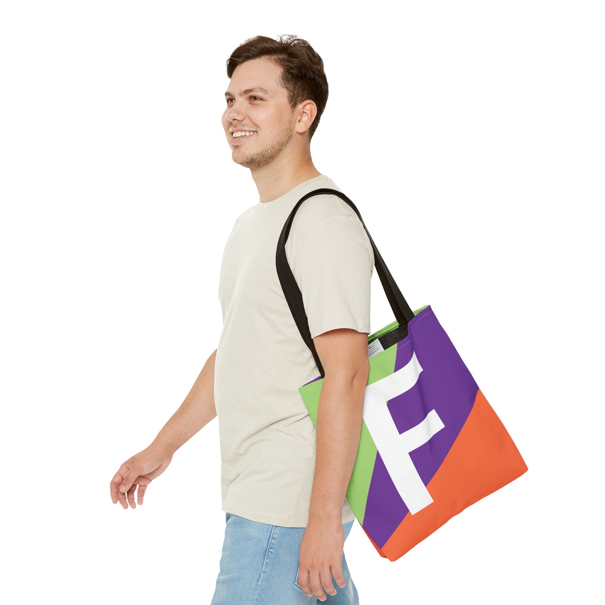 Monogram 'F' Colorblock Tote Bag — Personalized Initial F Shoulder Tote